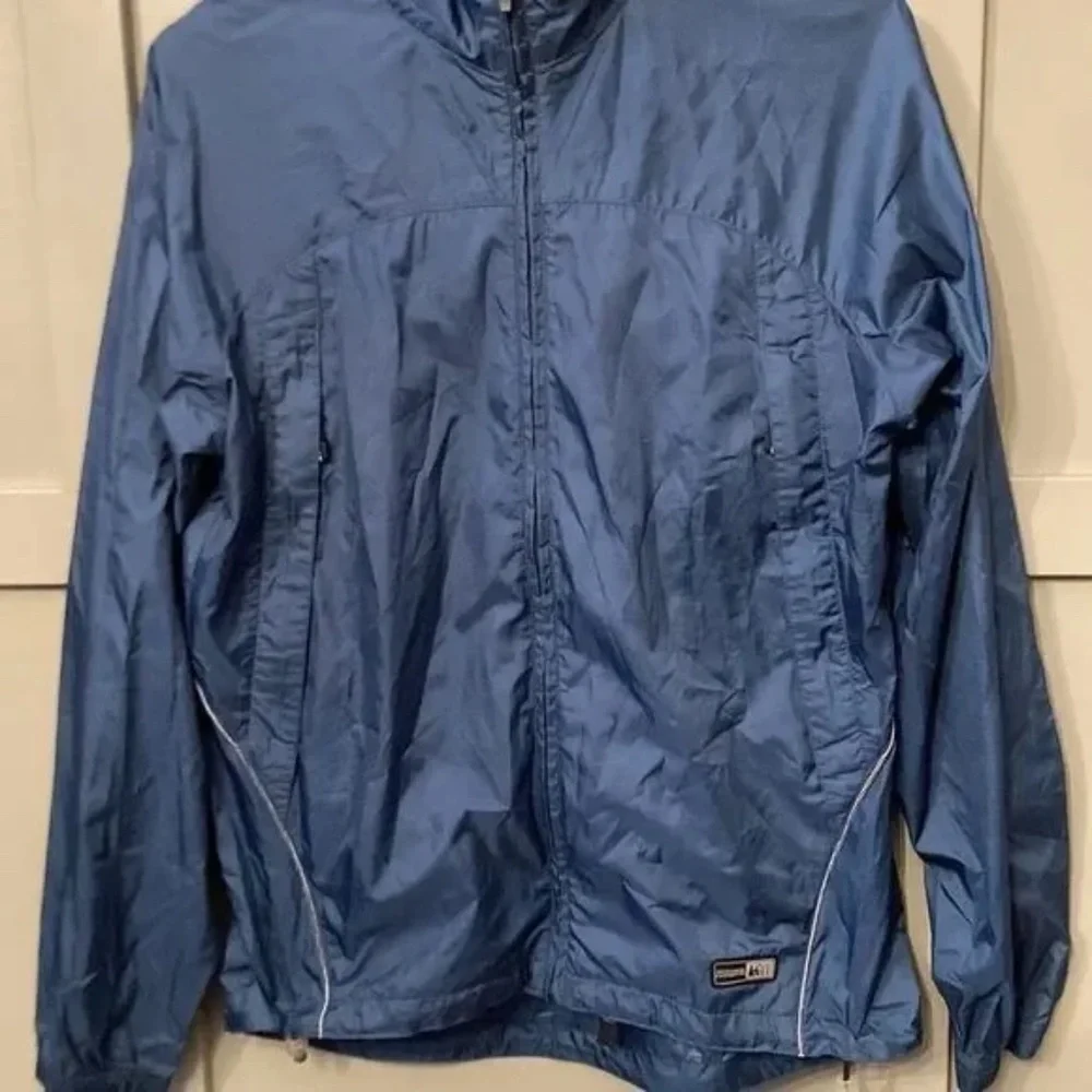 REI Full Zip Up Windbreaker Jacket Outdoor Hiking Navy Blue Mens Size Medium